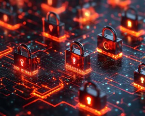 Poster - Multiple digital padlocks protecting secure tech network
