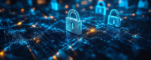 Poster - Multiple digital padlocks protecting secure tech network