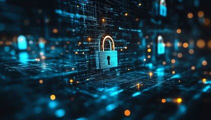 Poster - Multiple digital padlocks protecting secure tech network