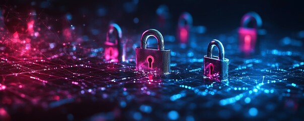Poster - Multiple digital padlocks protecting secure tech network