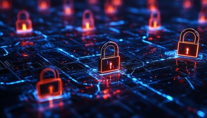 Poster - Multiple digital padlocks protecting secure tech network