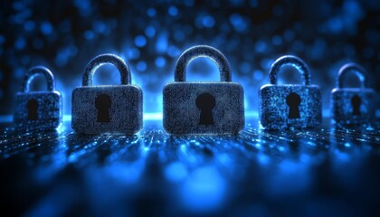 Poster - Safe cyberspace concept, digital security system with multiple padlocks, network protection, data security, modern tech design, business technology concept, highdefinition image