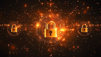 Poster - Safe cyberspace concept, digital security system with multiple padlocks, network protection, data security, modern tech design, business technology concept, highdefinition image