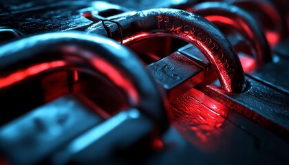Poster - Safe cyberspace concept, digital security system with multiple padlocks, network protection, data security, modern tech design, business technology concept, highdefinition image