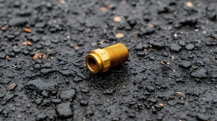 Aufkleber - Close up Macro Photography of Brass Fire Hose Coupling with Visible Threaded Screw Design  Industrial Plumbing Equipment Concept  Detailed Textured Metal Background