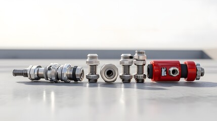 Aufkleber - Close up view of a quick connect adapter and standard threaded connectors for fire hoses showcasing the different types of equipment used in firefighting and emergency response systems