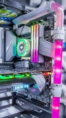 Poster - close up view of an advanced computer cpu liquid cooling system with a vibrant and customizable rgb 