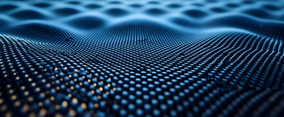 Abstract Wavy Blue Metallic Structure with Geometric Pattern Grid Texture