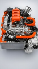 Poster - Detailed Closeup View of a Truck Engine Cooling System Showing the Radiator and Coolant Hoses Highlighting the Mechanical and Technological Components of Heavy Machinery