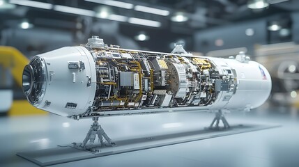 Aufkleber - Detailed cross section of a satellite revealing the intricate internal communication systems and electronic components that enable advanced space and data transmission