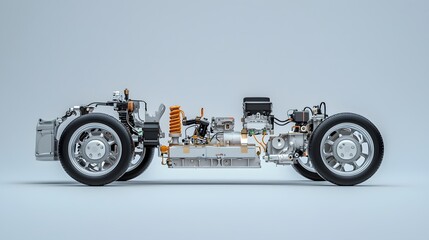 Aufkleber - Detailed Cross Section View of a Hybrid Powertrain Showcasing Both Electric and Gasoline Engine Components for Eco Friendly Vehicle Technology