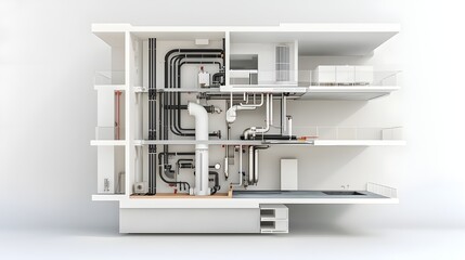 Leinwandbilder - Detailed Cutaway View of High Rise Apartment Plumbing Network Showing the Complex Infrastructure and Services Inside a Modern Residential Building