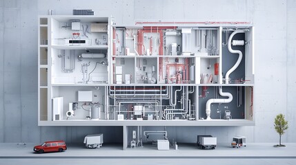 Poster - Detailed Cutaway View of a High Rise Apartment Showing the Complex Plumbing and Utility Network System