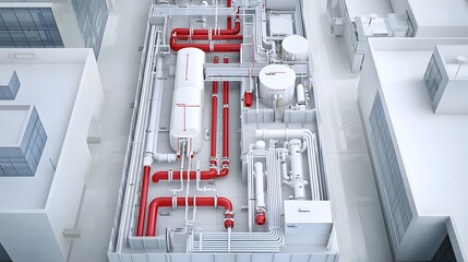 Poster - Detailed Isometric Showcasing the Complex Plumbing Infrastructure within a Contemporary Building with Pipes Valves and Other Components Clearly Labeled