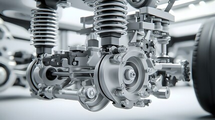 Poster - Detailed Rendering of a Vehicle s Sophisticated Suspension and Axle System Showcasing the Complex Mechanical Engineering and Innovative Automotive Technology