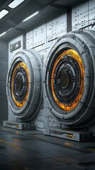 Aufkleber - Detailed view of a futuristic cooling system designed for high performance processors within an advanced industrial or computer technology facility