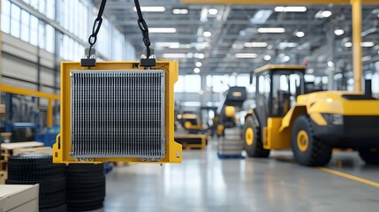 Leinwandbilder - Detailed view of a heavy machinery radiator cooling system in an industrial factory workshop setting  Showcasing the intricate engineering and mechanics behind large scale industrial equipment