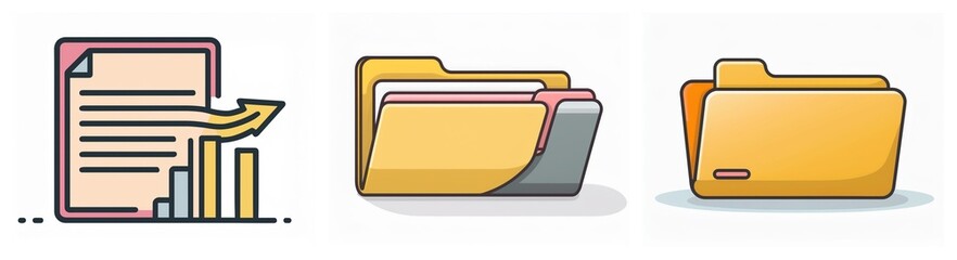 Poster - Three icons illustrate data and file organization: a document with an increasing bar chart, a folder with multiple documents, and a single folder.