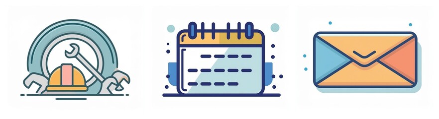 Aufkleber - Icons of car repair tools, calendar, and envelope symbolize maintenance, scheduling, and email contact for services.