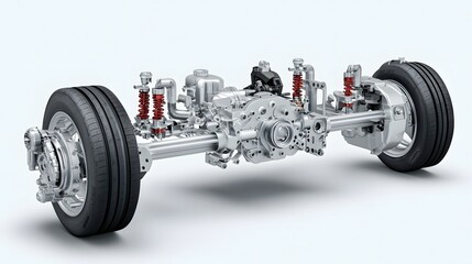 Poster - Highly detailed and 3D exploded diagram showcasing the intricate components and inner workings of a car s axle and differential system