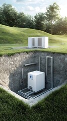 Aufkleber - Innovative underground geothermal cooling system integrated into an eco friendly building showcasing sustainable and energy efficient architecture design