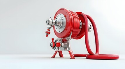 Leinwandbilder - Minimalist 3D Render of a Red Fire Hose and Nozzle Equipment on a Clean White Background  This Image Depicts a Firefighting Tool for Emergency and Industrial Safety Services