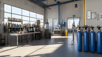 Poster - Oxygen Tanks Being Filled at Specialized Diving Equipment Station