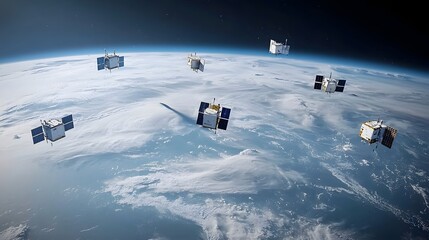 Fototapete - Satellite Fleet Ensuring Ubiquitous Connectivity and Wireless Coverage for Remote and Underserved Regions Worldwide