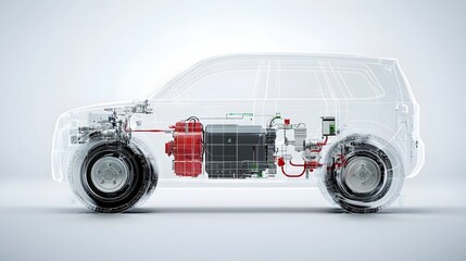 Aufkleber - Transparent Overlay of a Hybrid Vehicle s Complete Propulsion System Showcasing the Innovative Engineering and Advanced Components Powering the Next of Sustainable Transportation