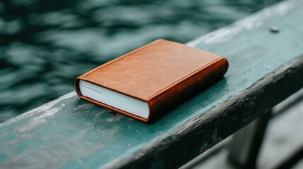 Poster - A minimalist mockup with a blank book placed on a twotoned table, showcasing elegant wooden details for design inspiration.