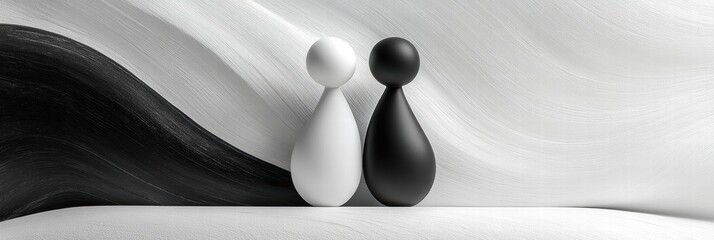 Poster - black and white figures juxtaposed against textured background in minimalist design