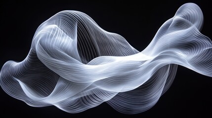 Poster - Abstract glowing white wave on black background.