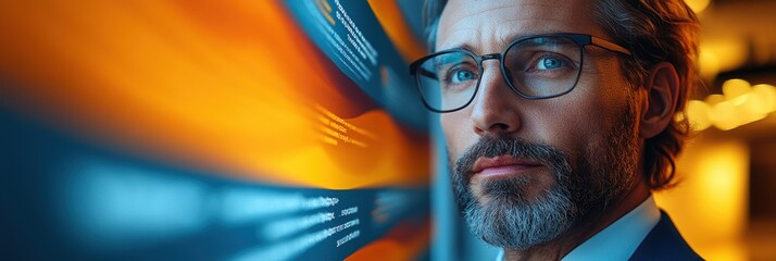 Poster - Professional man analyzing advertising graphics in a modern setting