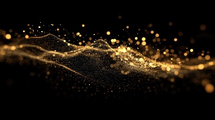 Poster - Abstract gold particles wave on black background.
