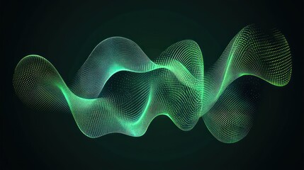 Fototapete - Abstract green wave flowing on dark background.