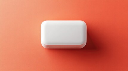 Poster - Compact smart air conditioner with an AI-driven cooling system, placed on a bold burnt sienna background, top view.