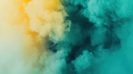 Poster - Abstract image of teal and yellow smoke clouds blending together.