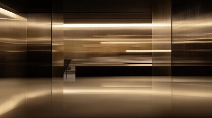 Poster - Abstract interior with gold metallic walls, sleek lines, and blurred motion.