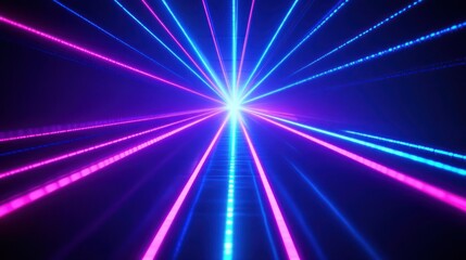 Poster - Abstract neon light rays converge at a bright center, creating a dynamic and futuristic effect.
