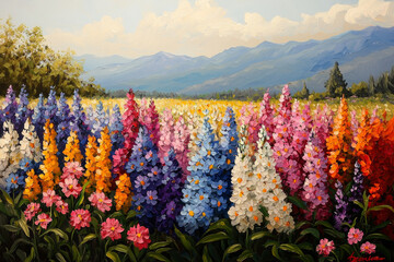 Wall Mural - vibrant wildflower meadow with colorful blooms under clear sky