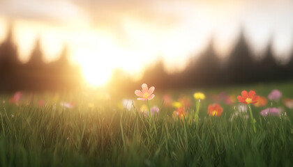 Wall Mural - vibrant wildflower meadow in full bloom at sunset