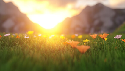 Wall Mural - vibrant wildflower meadow in full bloom at sunset