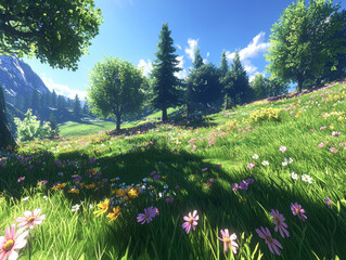 Wall Mural - vibrant wildflower meadow under bright afternoon sky