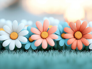 Wall Mural - colorful daisies in serene meadow at twilight