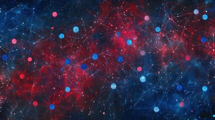 Leinwandbilder - Abstract network connection background with red and blue nodes and lines.