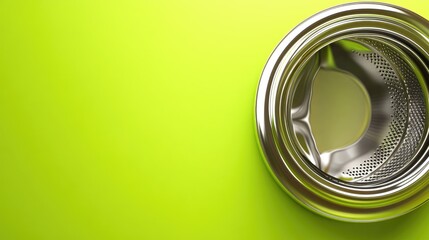Poster - Washing machine drum in close-up, centered on a bright lime green background, top view.
