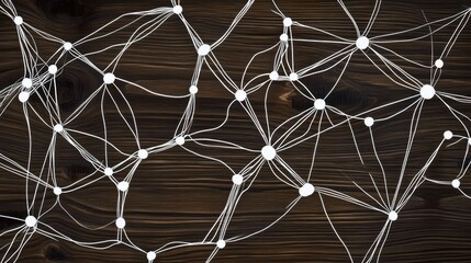 Poster - Abstract network connection concept on dark wood background.
