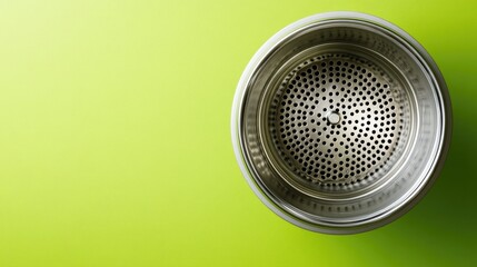 Poster - Washing machine drum in close-up, centered on a bright lime green background, top view.