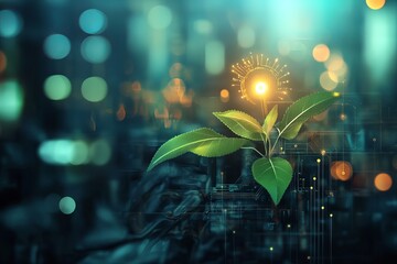 Poster - Futuristic Plant Growth Technology Green Leaves Digital Nature Innovation Sustainable Technology Bio Technology Botanical Science Abstract Background 