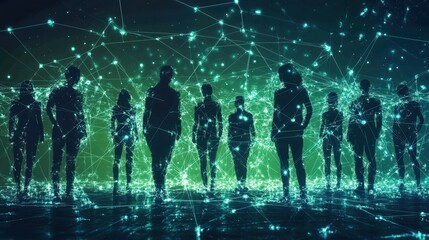 Poster - Silhouettes of People Surrounded by Digital Connections and Networks